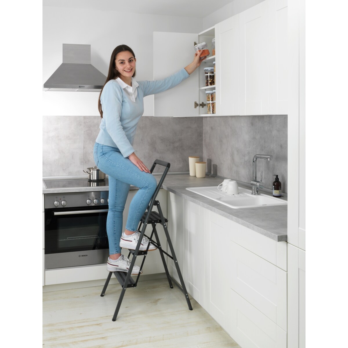 Aluminiowa drabina, 3-stopniowa, WENKO