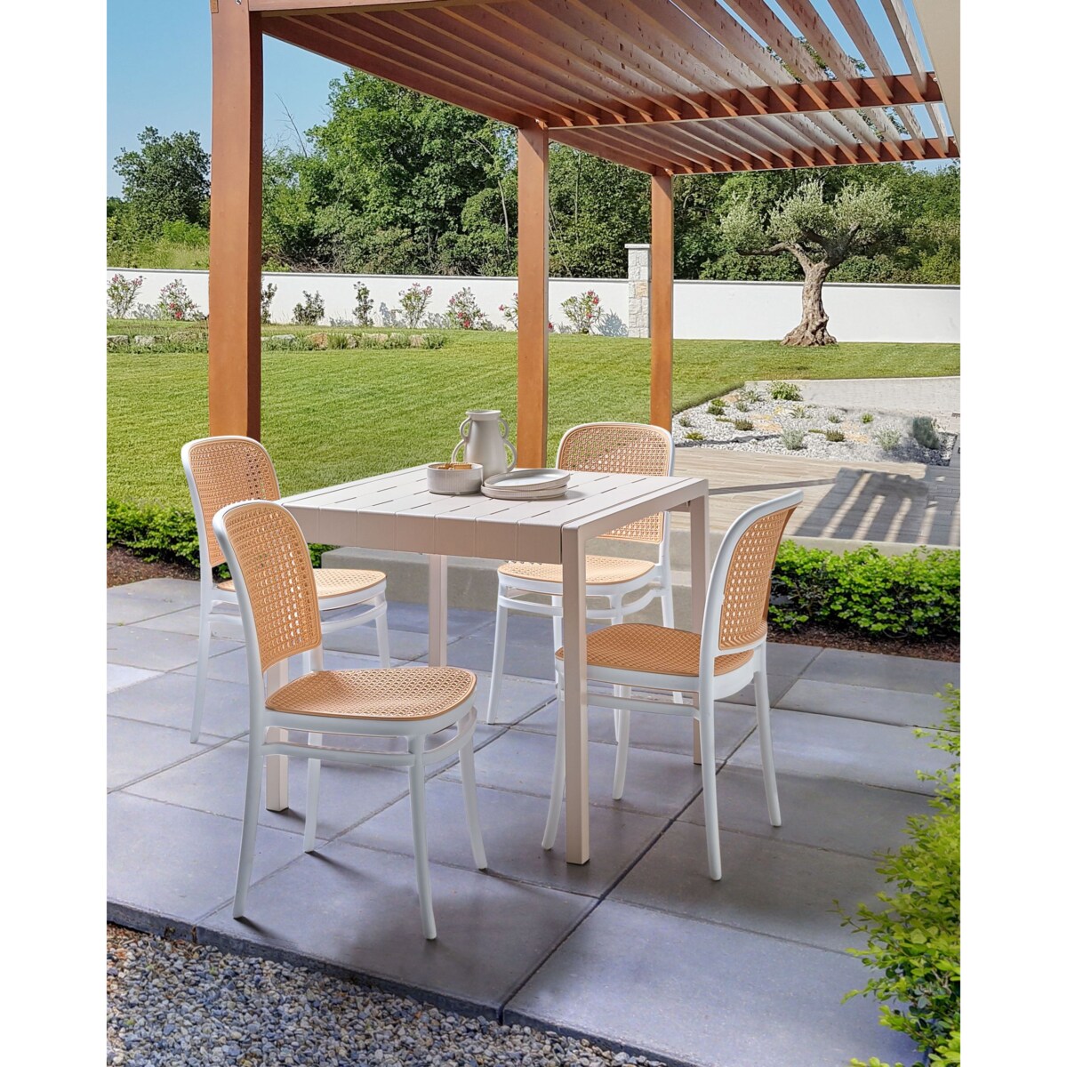 Zestaw 4 krzeseł do jadalni PLOSE Biały/ beżowy