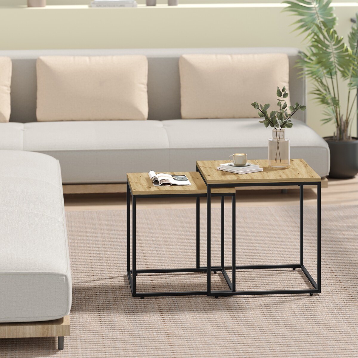 Stolik Kawowy Okrągły elegancki idealny do salonu 2 Sztuki - Artisan / Nogi Czarne