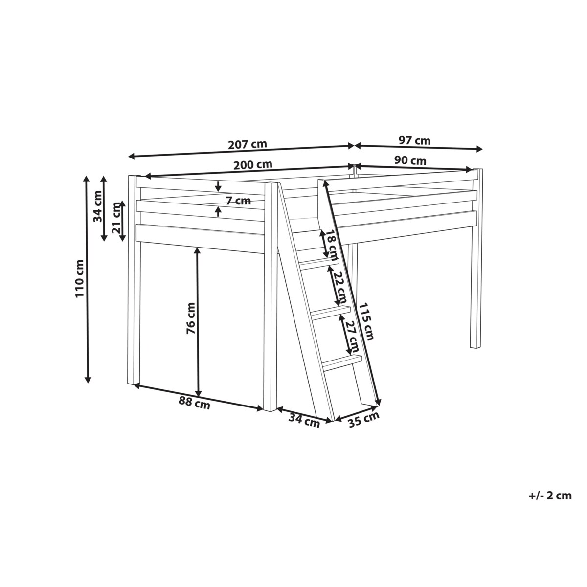 Łóżko na antresoli Drewno ASCOUX 90 x 200 cm Biały