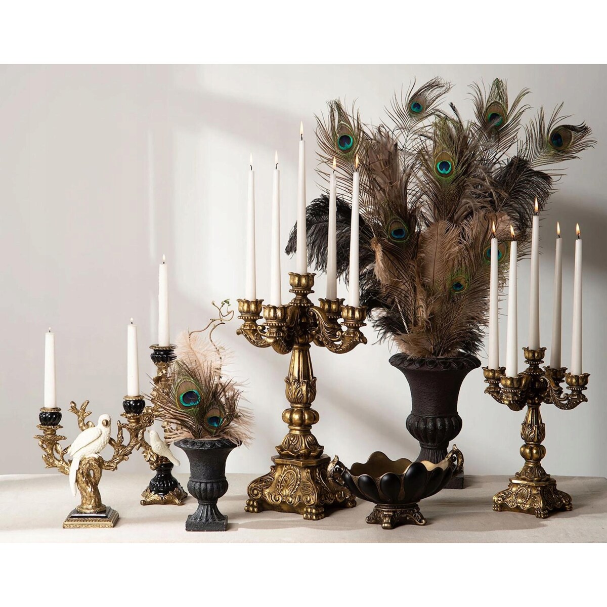 ŚWIECZNIK KANDELABR ZŁOTY RETRO VINTAGE PTAK DO DOMU SALONU SYPIALNI OZDOBA