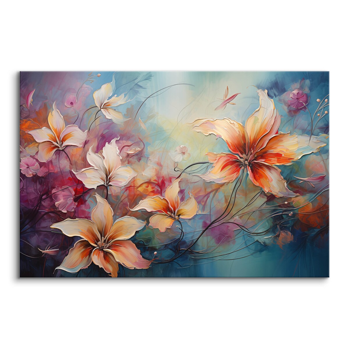 Obraz Na Płótnie Malowane Dzikie Kwiaty Abstrakcja Do Sypialni 70x50cm