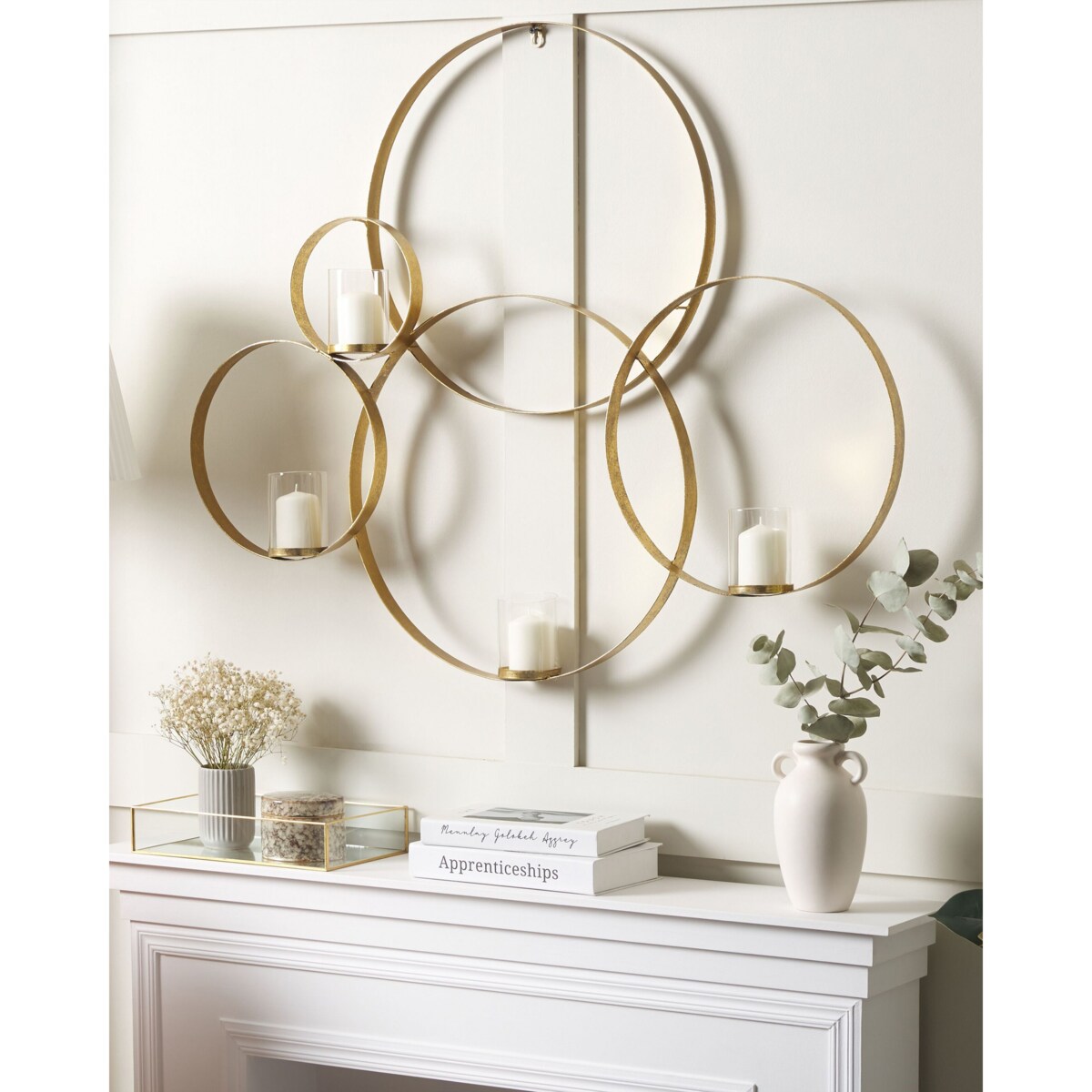 Świecznik ścienny metalowy 80 cm złoty BURU