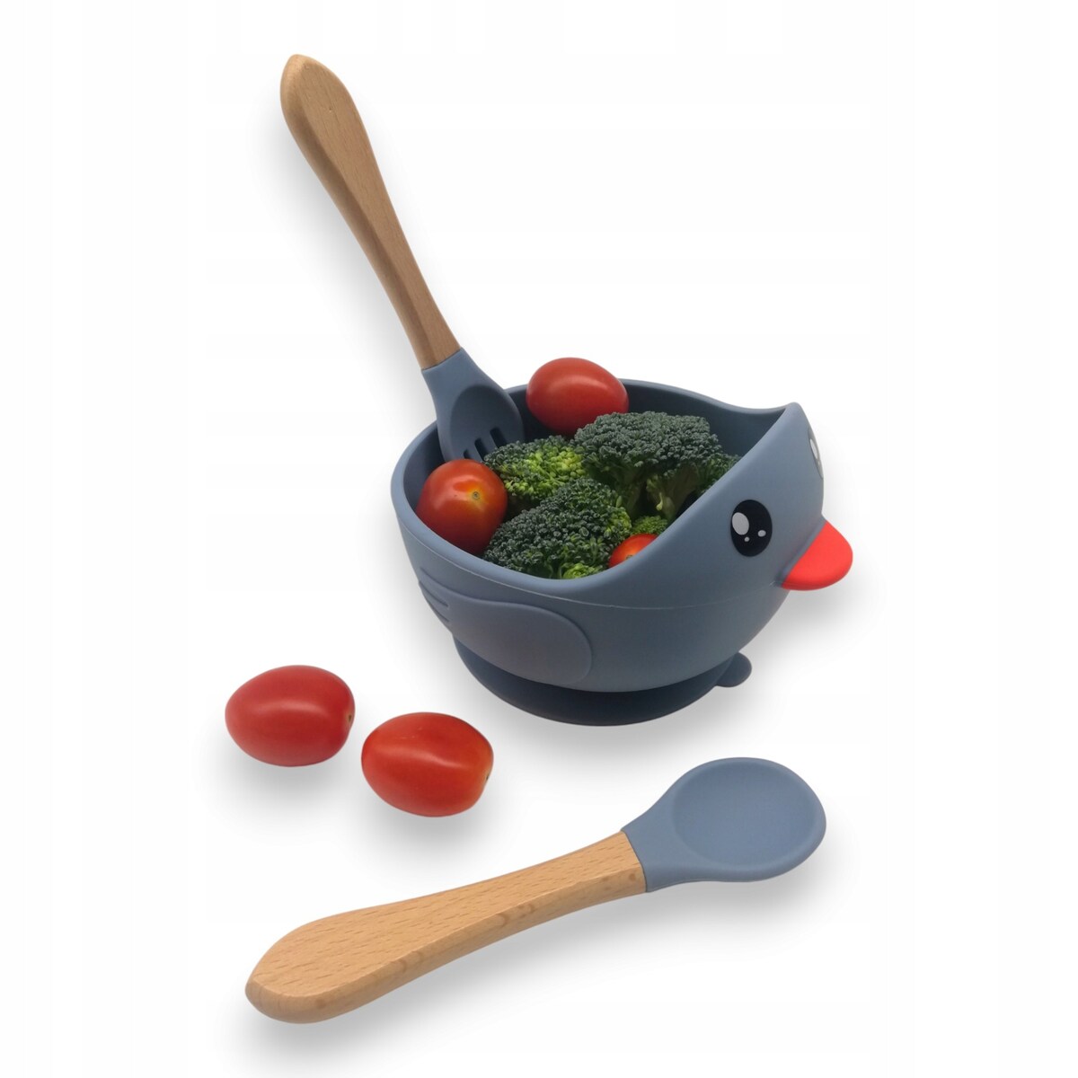 Miseczka z przyssawką silikonowa dla dziecka na przekąski łyżka widelec BLW