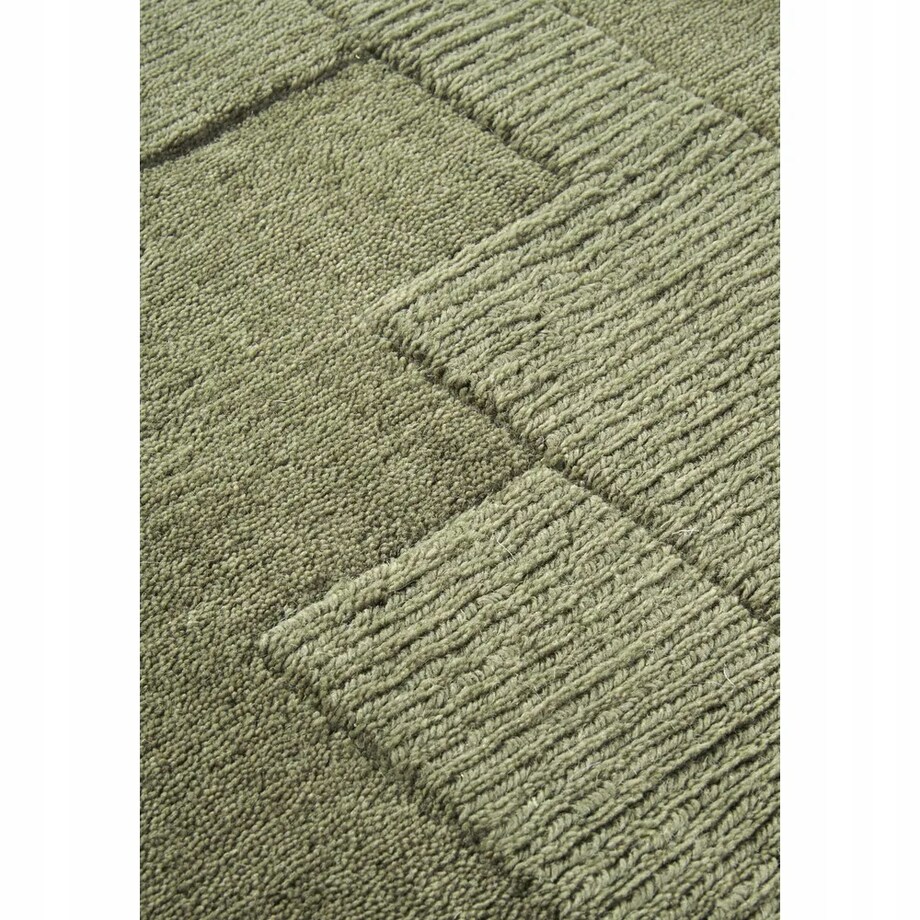 Dywan wełniany do salonu 80x150cm, zielony nowoczesny wzór 3D