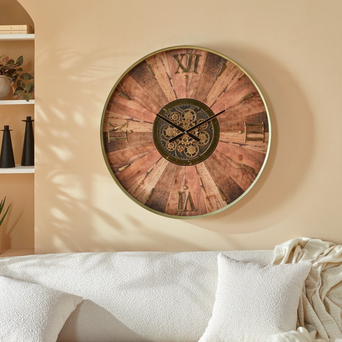 Duży zegar ścienny drewno, metal Keane 80 cm