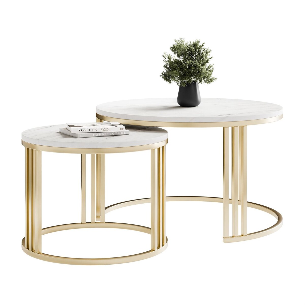Okrągły stolik kawowy 2w1 LORI MAT złoto szczotkowane, blat Marmur Levanto