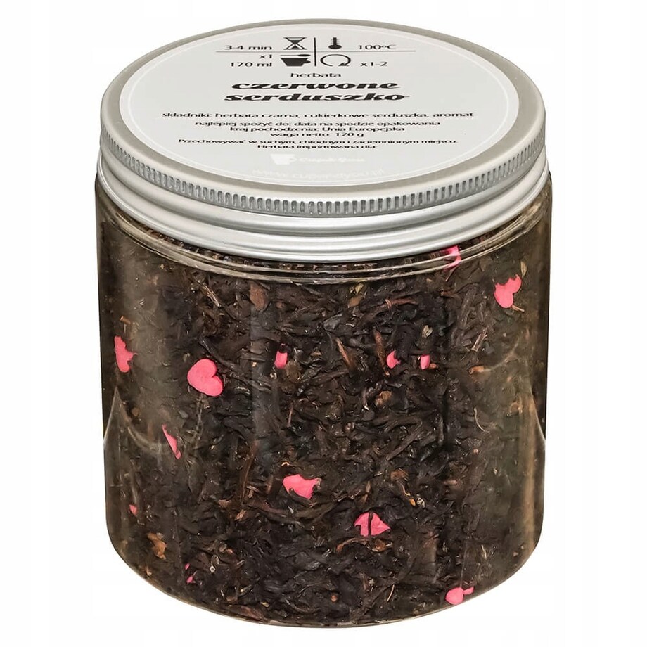 Herbata czarna CZERWONE SERDUSZKO o smaku truskawki z nutą wanilii PREMIUM - herbata liściasta sypana mieszanka napar susz - gotowa na prezent upominek