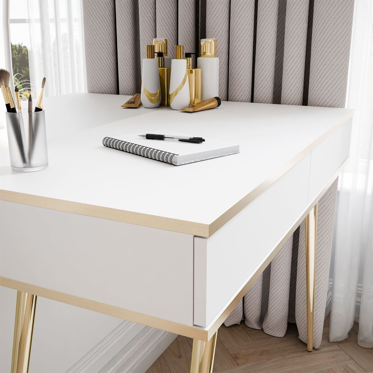 Toaletka OXFORD z lustrem i oświetleniem LED, lewa, biała