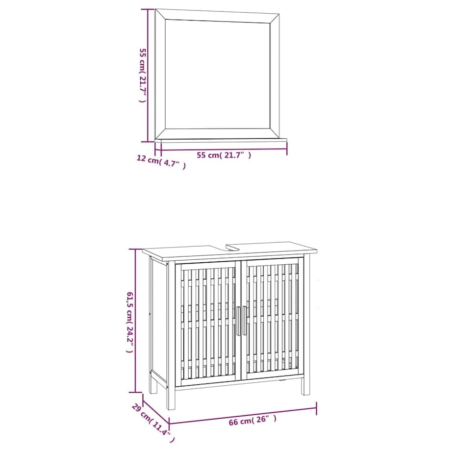 vidaXL 2-cz. zestaw mebli łazienkowych, lite drewno orzechowe