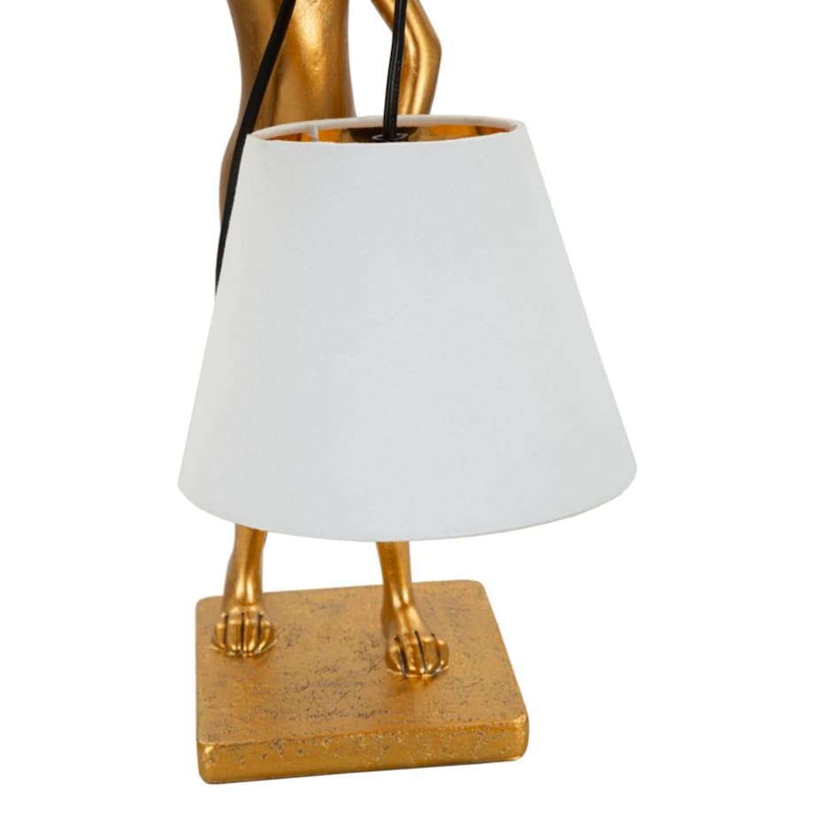 Lampa stołowa Rabbit Stand, kolor złoty i biały, żywica syntetyczna, żelazo i tkanina, 26 x 16 x 47 cm, max. 40 W, motyw: królik, Mauro Ferretti