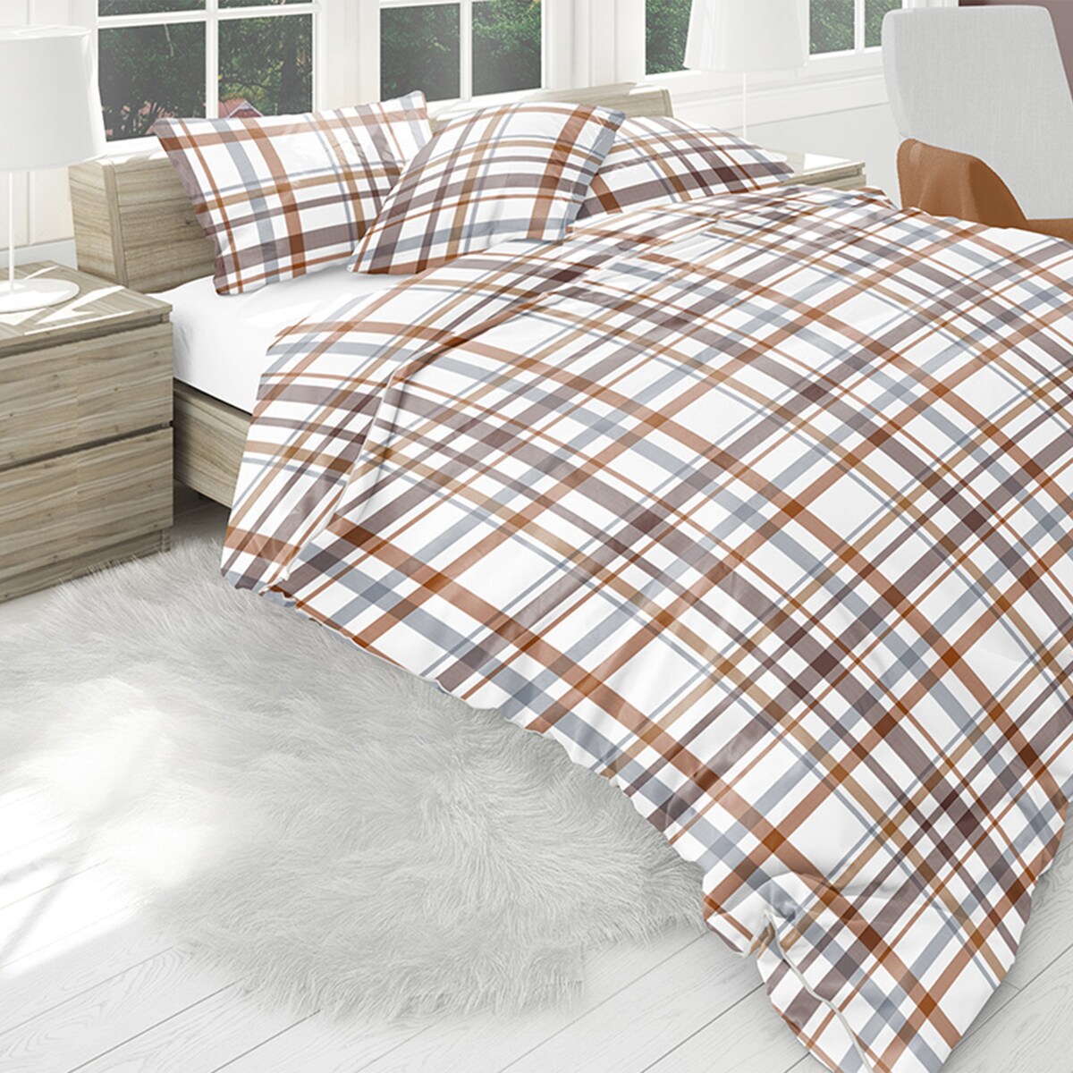 KOBES komplet bawełnianej pościeli, w kratę, 160x200