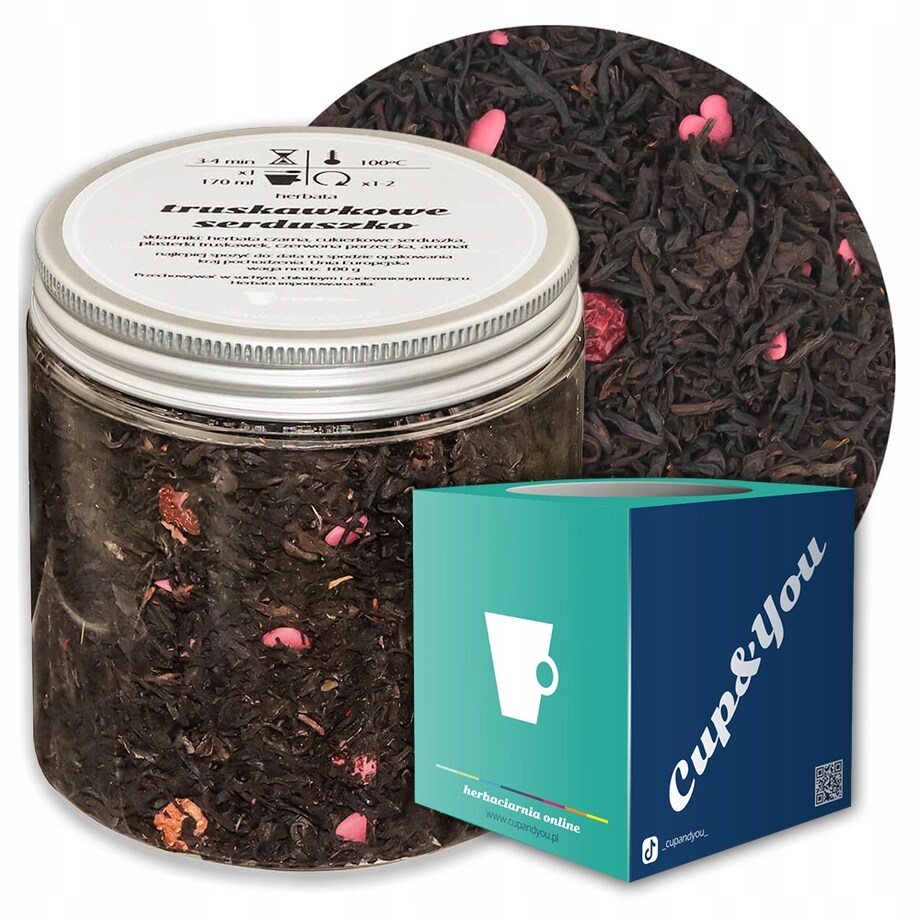 Herbata czarna TRUSKAWKOWE SERDUSZKO o smaku truskawkowo - porzeczkowym - herbata liściasta sypana mieszanka napar susz - gotowa na prezent upominek