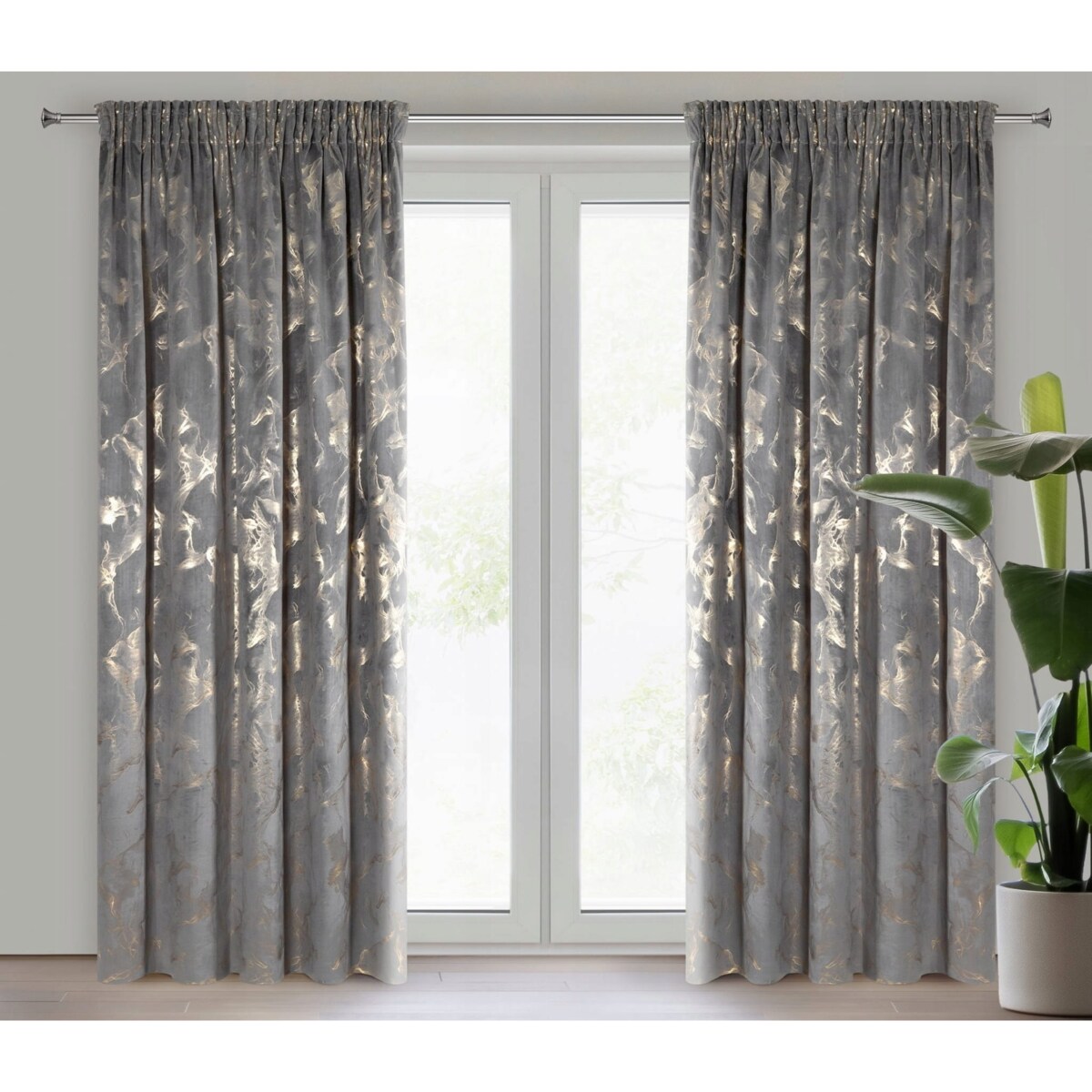 Zasłona na Taśmie Welwetowa 140x270 NAIRA grafit+złoty Haczyki