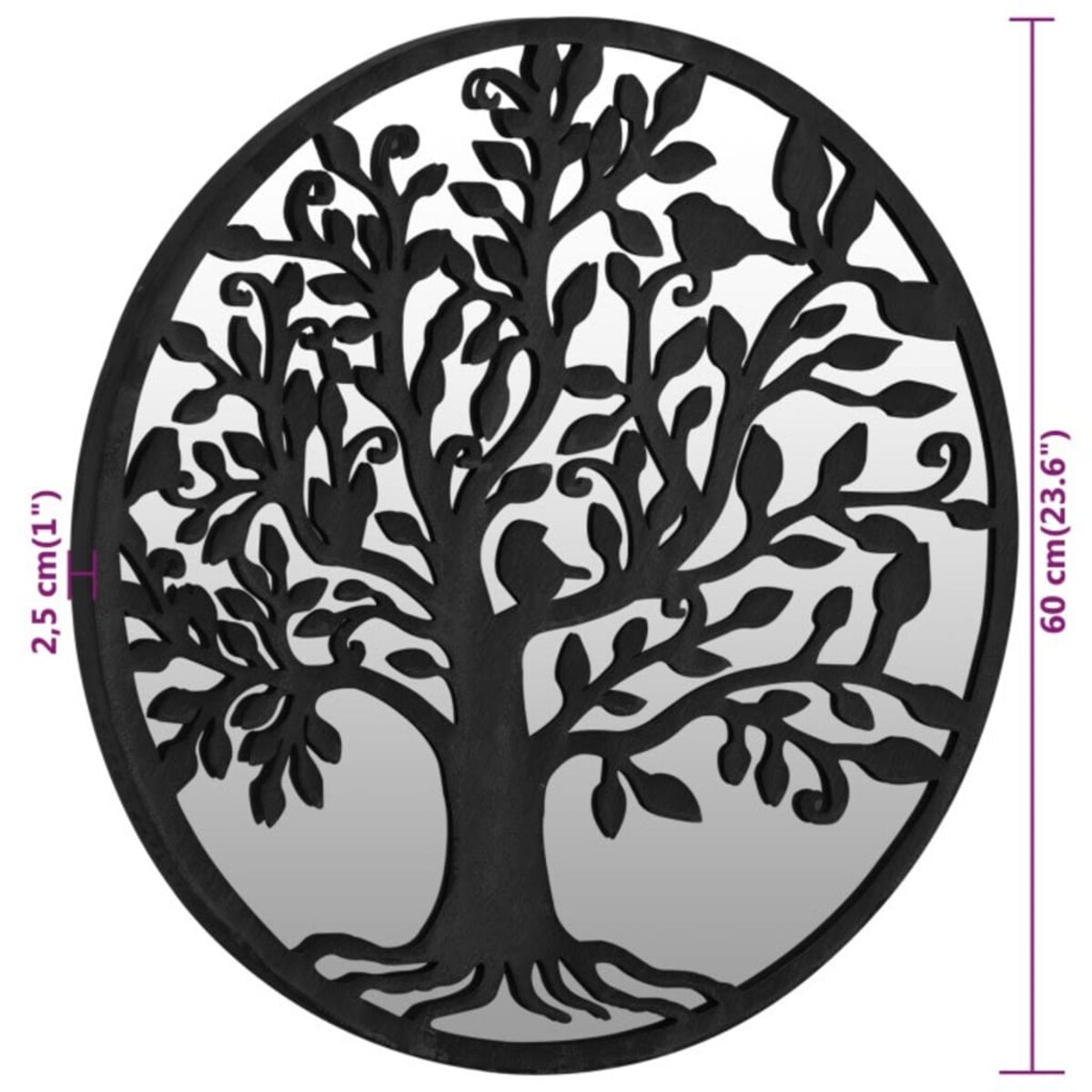 vidaXL Lustro do wnętrz, czarne, 60x2,5 cm, okrągłe, żelazne