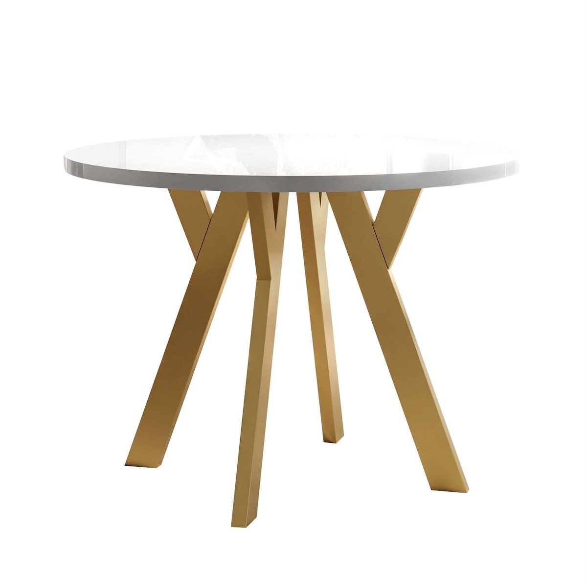 Okrągły stół rozkładany VOLTA GLOSS, nogi złote, blat biały