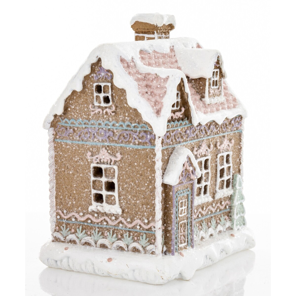 Domek piernikowy LED 15x12,5x9,5 cm z różowym dachem