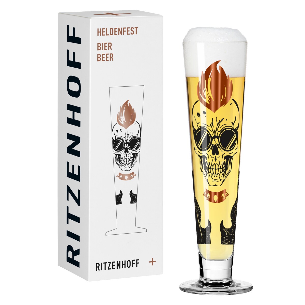 Ritzenhoff Szklanka do piwa kryształ 385 ml Heldenfest motyw czaszka tatuaż premium