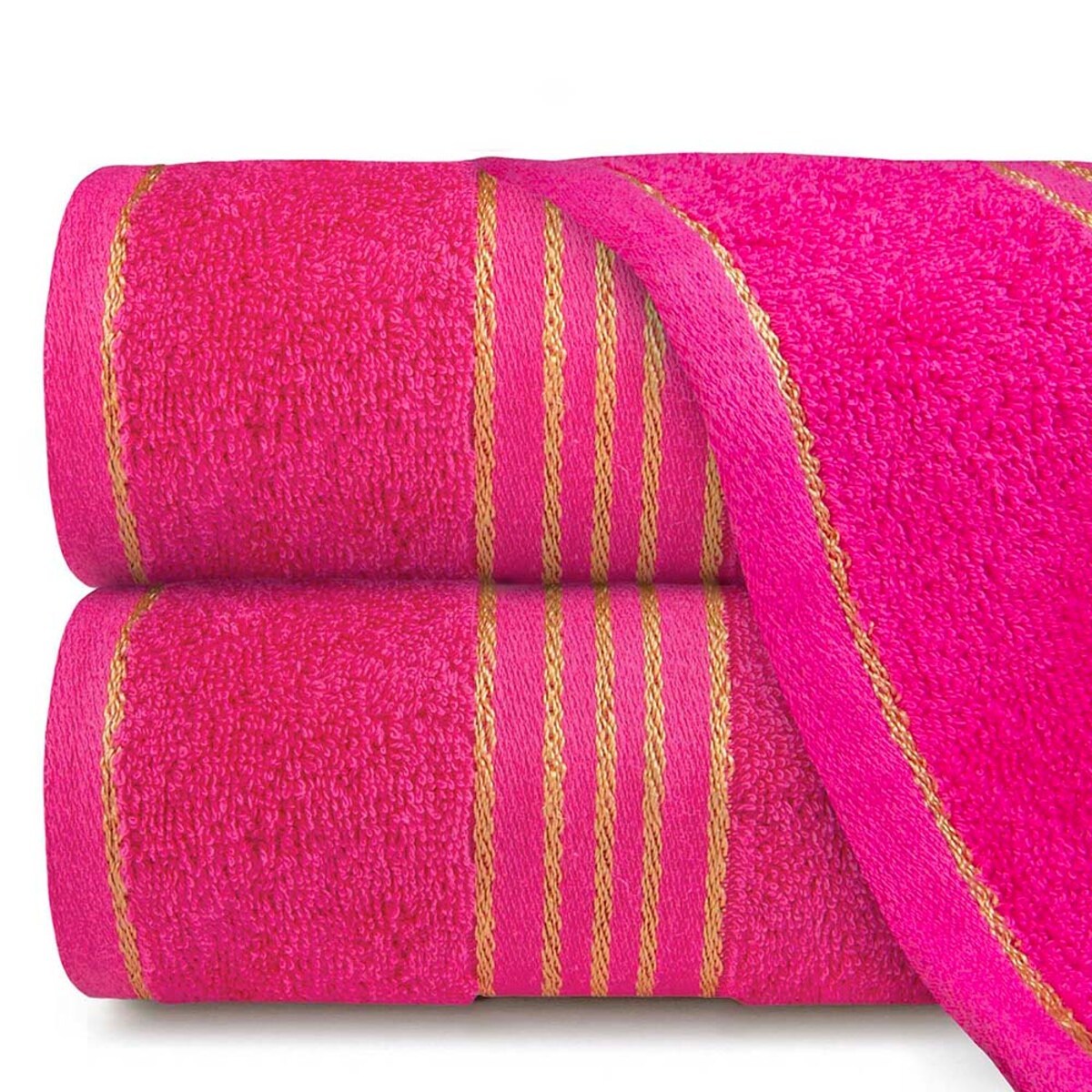 Ręcznik kąpielowy 70x140 cm bawełniany kolor różowy z bordiurą w złote paski 500 g/m2 TIWANO