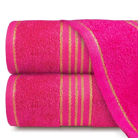 Ręcznik kąpielowy 70x140 cm bawełniany kolor różowy z bordiurą w złote paski 500 g/m2 TIWANO