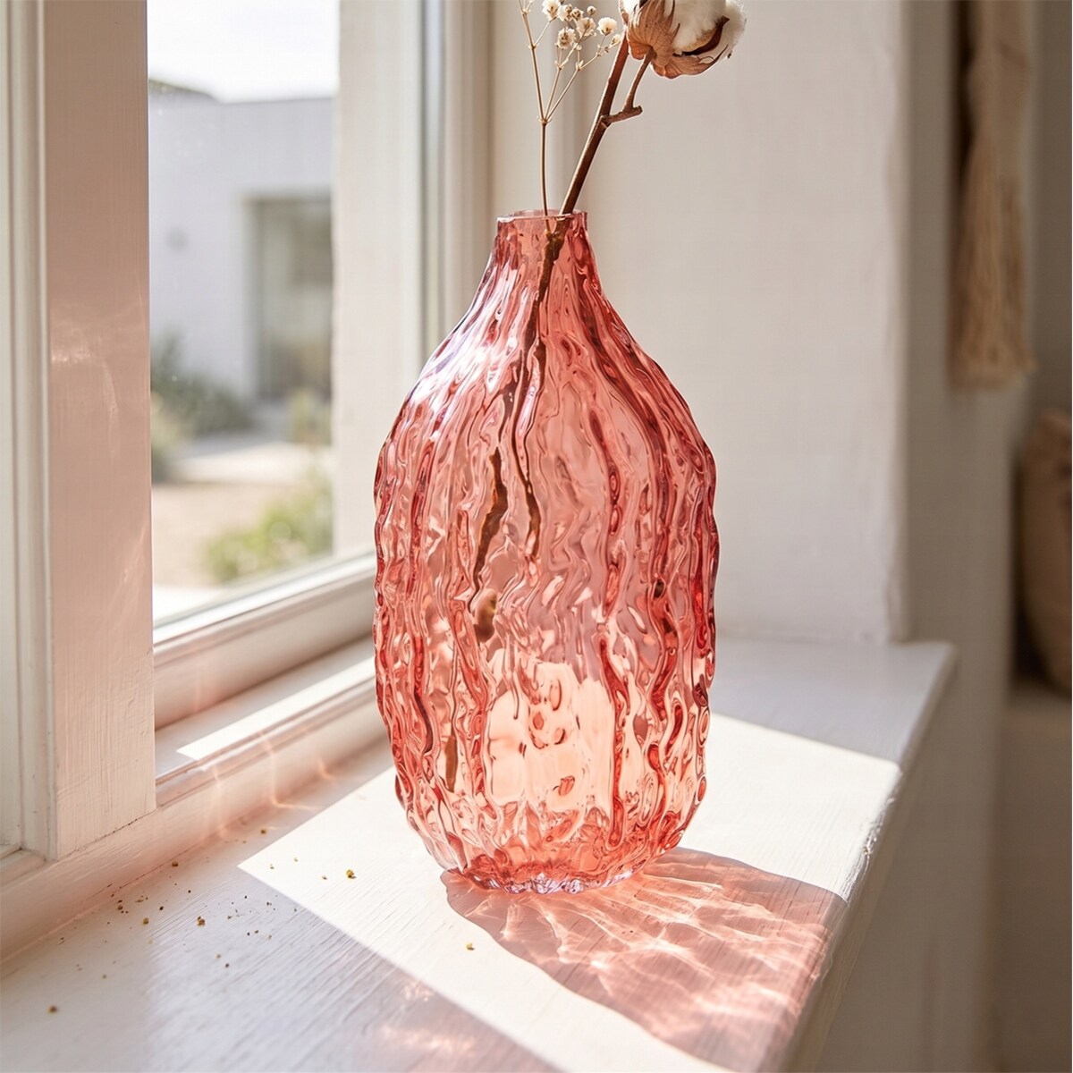 WAZON NA JEDEN KWIAT RÓŻE KWIATY WYSOKI 23cm SZKLANY RÓŻOWY BOHO RETRO