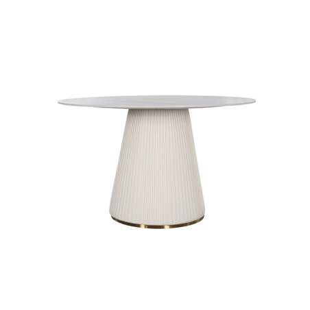 Nowoczesny stół złoty okrągły plisowany Glamour Nowojorski Blanka z kamiennym blatem o wzorze marmuru 120x120x75