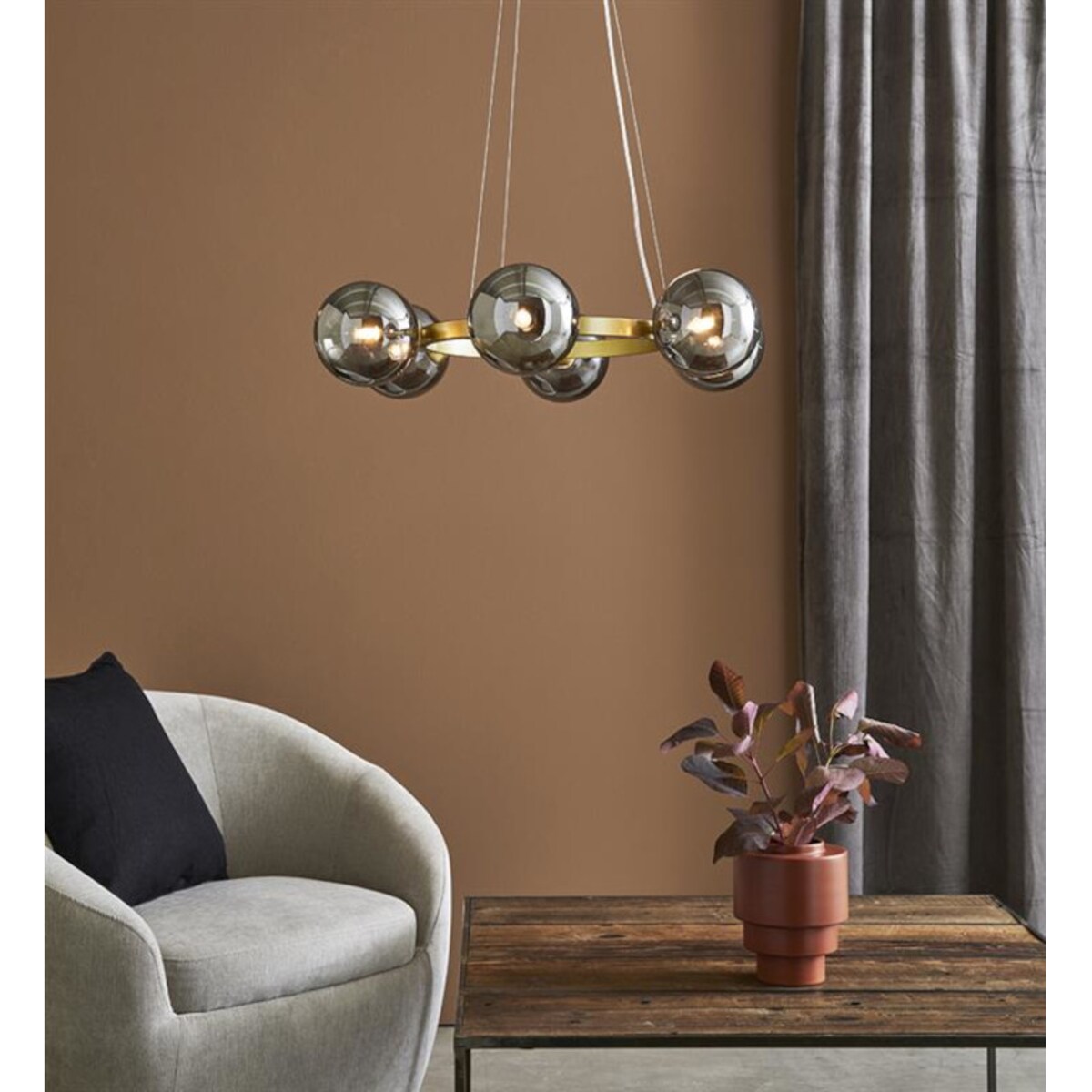 Loftowa LAMPA wisząca CIRCLE 108050 Markslojd metalowa OPRAWA modernistyczny ZWIS szklane kule złote przydymione