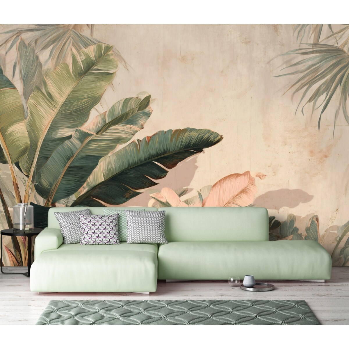 Fototapeta Do Sypialni Salonu Na Flizelinie Liście Beton Zielony 350x250