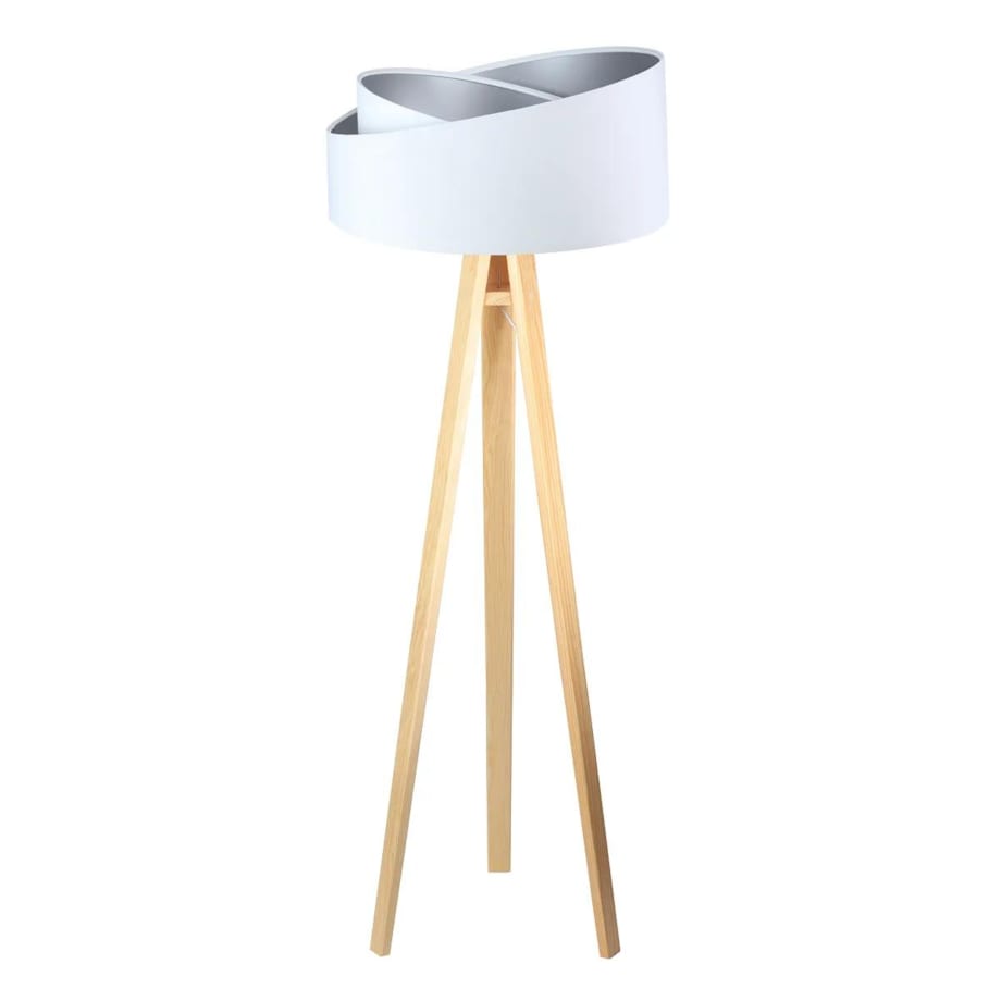 Lampa stojąca GEMSTONE biała/srebrna/sosna