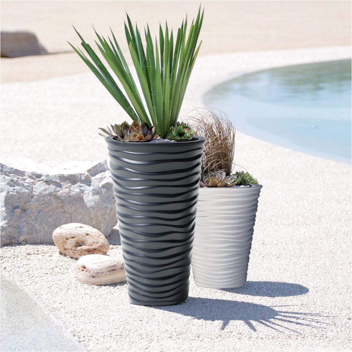 Doniczka Donica Ogrodowa 38,8 Cm Sand Okrągła Na Taras Do Ogrodu Domu Biała