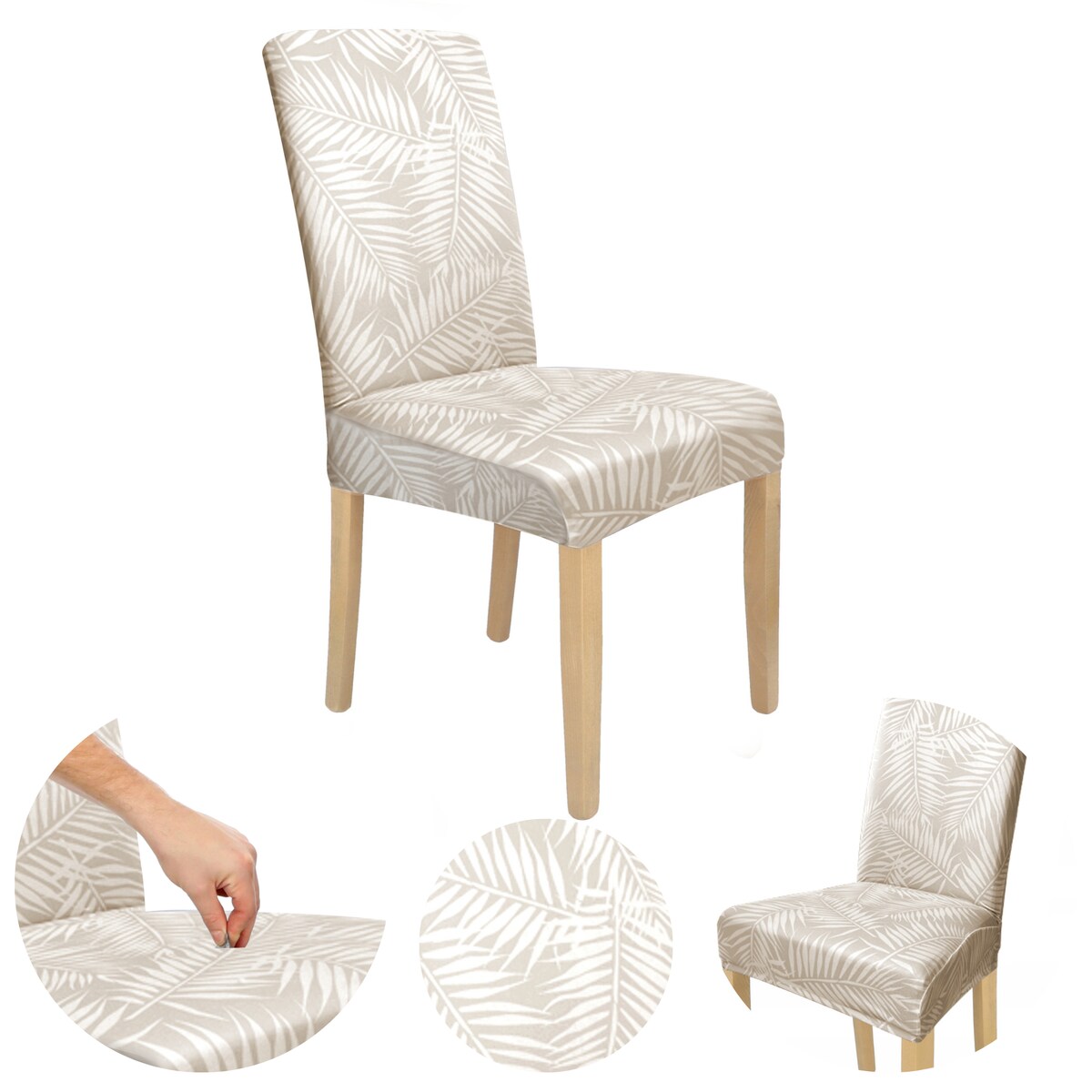 POKROWIEC NA KRZESŁO LIŚCIE PALMY SZARY BEŻ WZORY [21ZA]