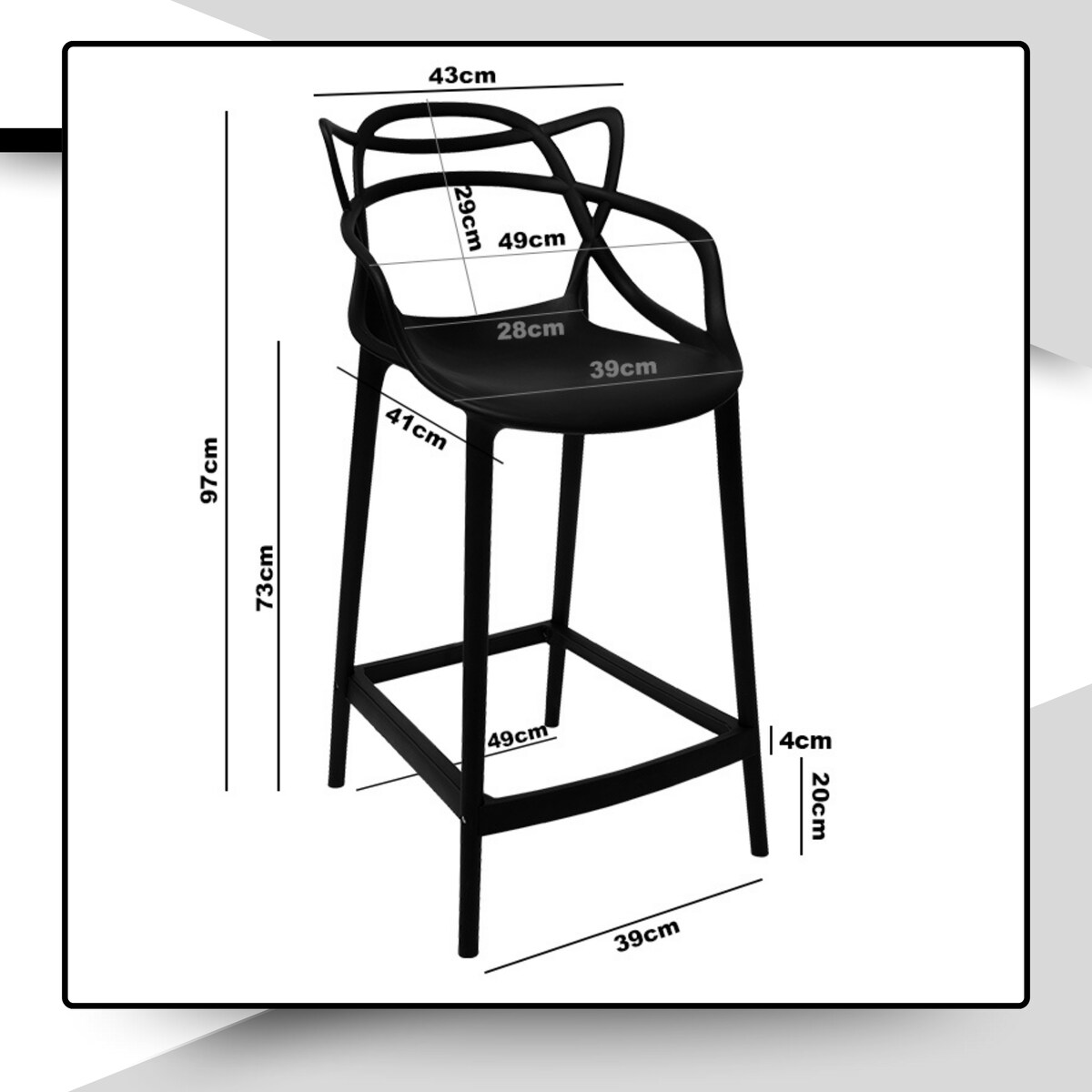 Hoker barowy plastikowy czarny ażurowy nowoczesny plastikowy do wyspy loft