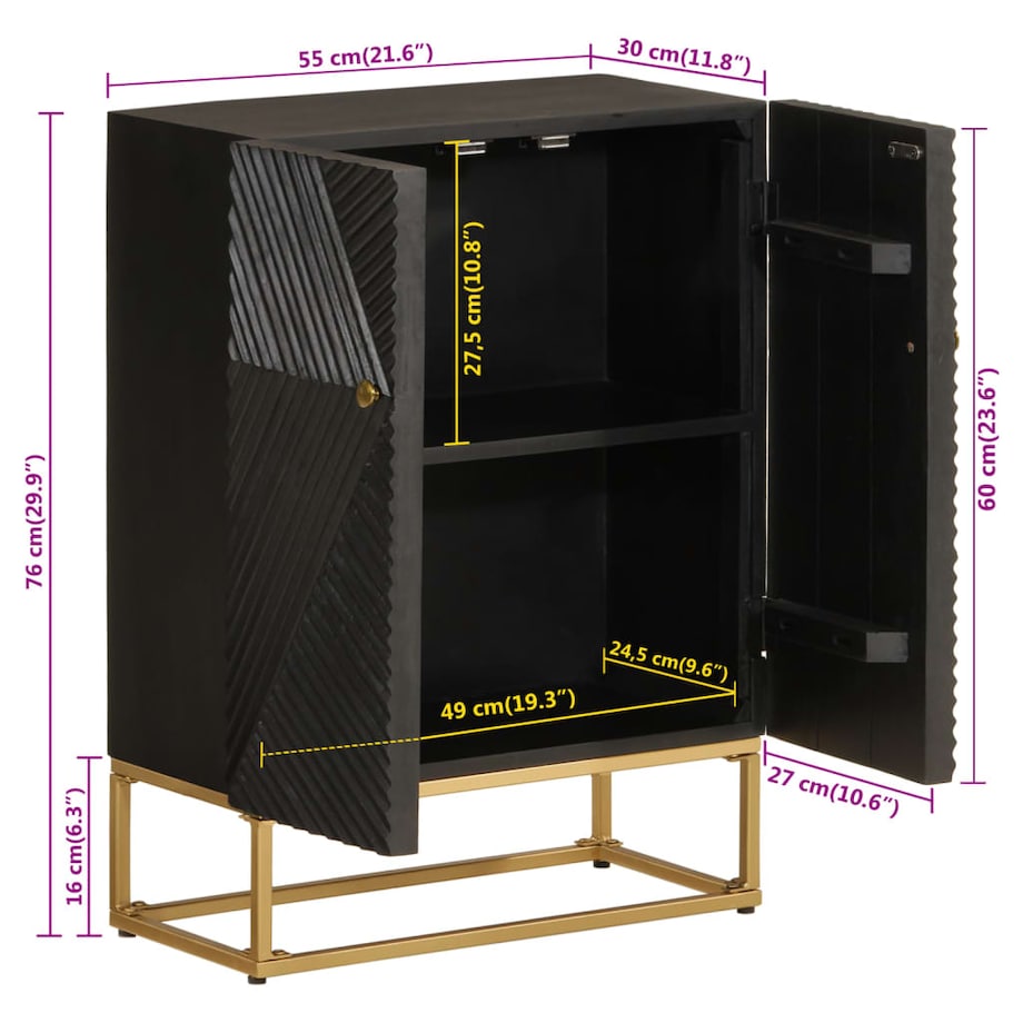 vidaXL Szafka, czarna, 55x30x76 cm, lite drewno mango i żelazo