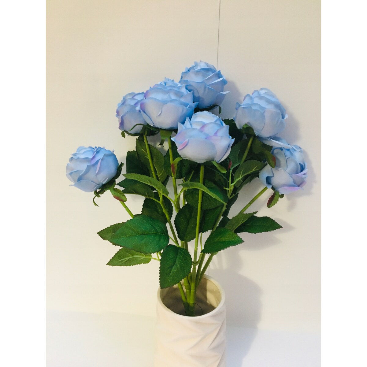 BUKIET DUŻY RÓŻA sztuczna NIEBIESKI LIŚCIE do wazonu flakonu święta pomnik
