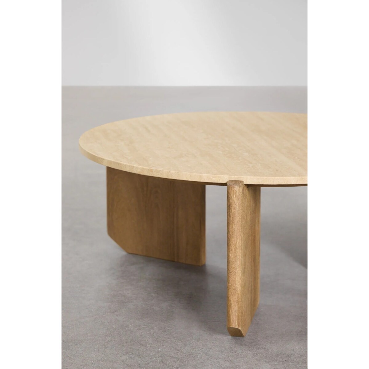 Komplet 2 stolików kawowych z trawertynu i drewna mango Lavinia