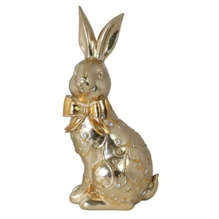 Dekoracja - złoty królik 29,5x14,5x10 cm z diamencikami i stojącymi uszkami