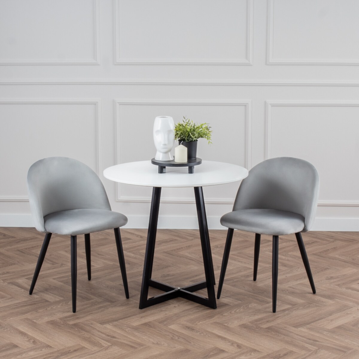 Krzesło tapicerowane do salonu jadalni welurowe velvet szare nowoczesne