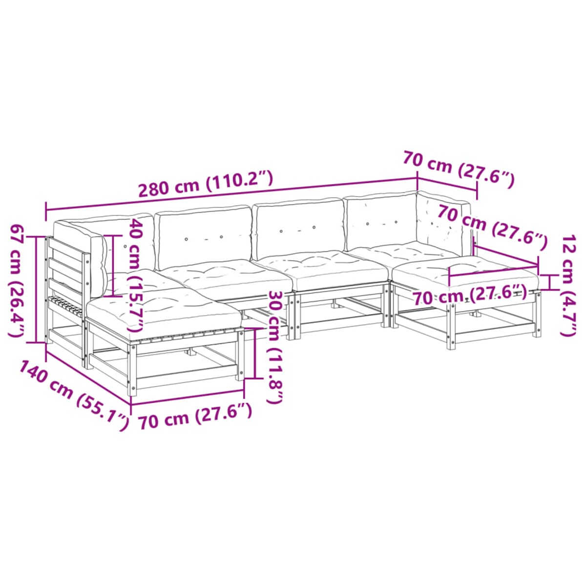 vidaXL 6-cz. ogrodowy zestaw wypoczynkowy z poduszkami, sosnowy