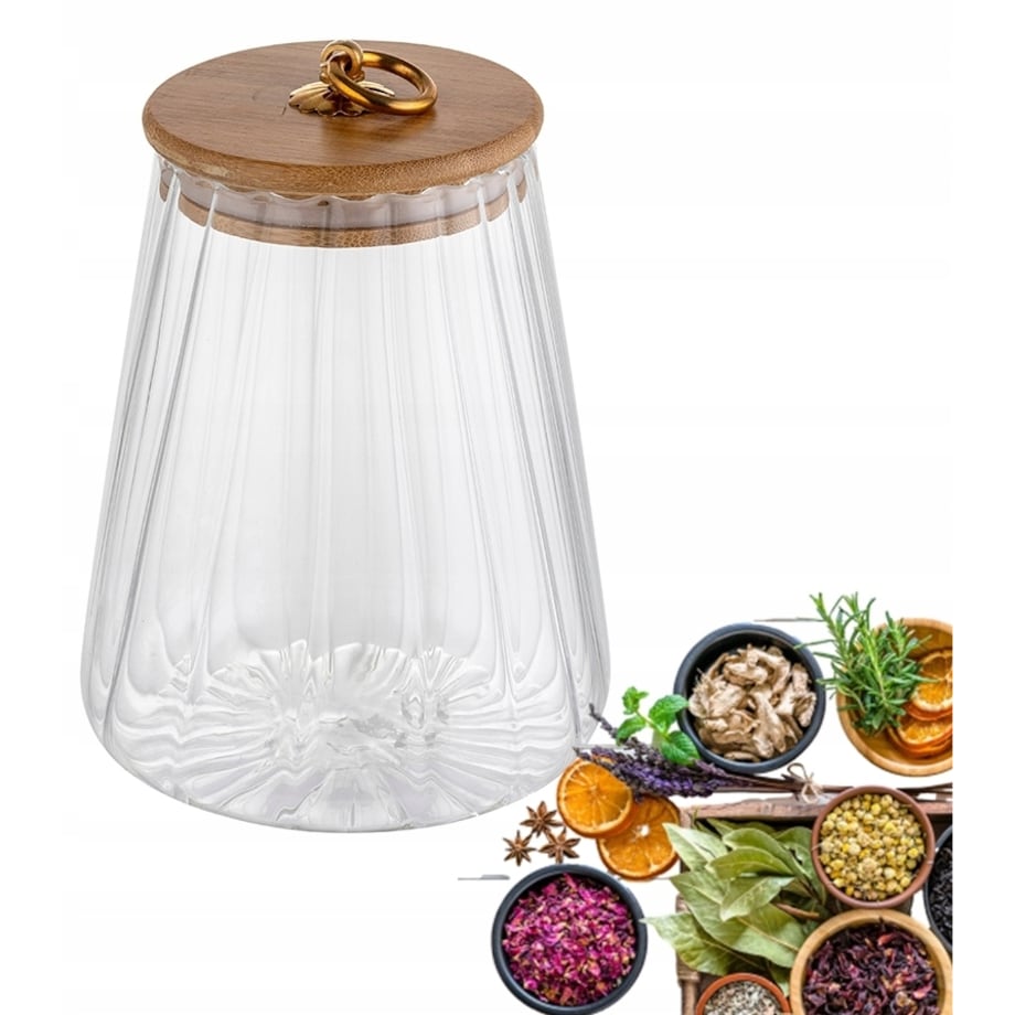 POJEMNIK SZKLANY dekoracyjny kuchenny 1 L ozdobny na jedzenie cukier sól