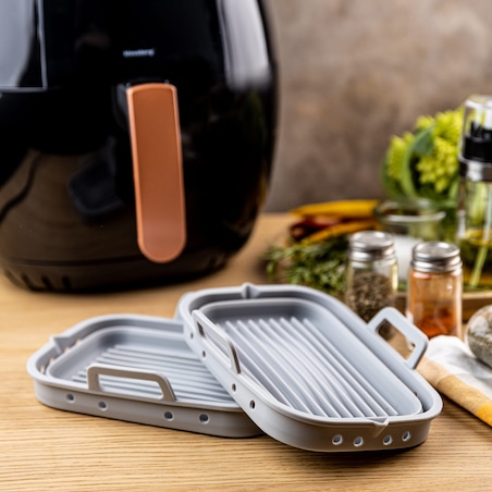 Zestaw wkładów silikonowych do frytkownicy beztłuszczowej 2 sztuki prostokątny 20.5x14.5cm składany KLAUSBERG