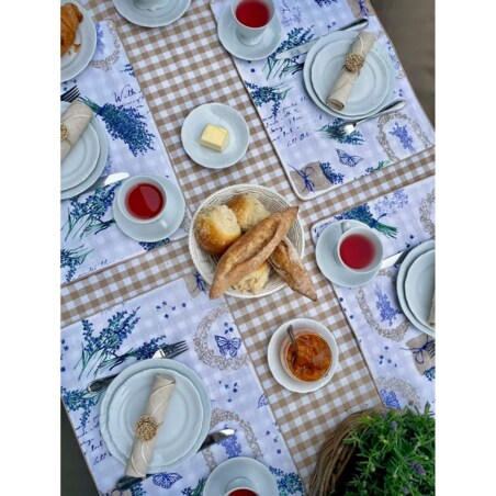 Obrus Beige Gingham - 130 cm x 300 cm - idealny dla 8 osób