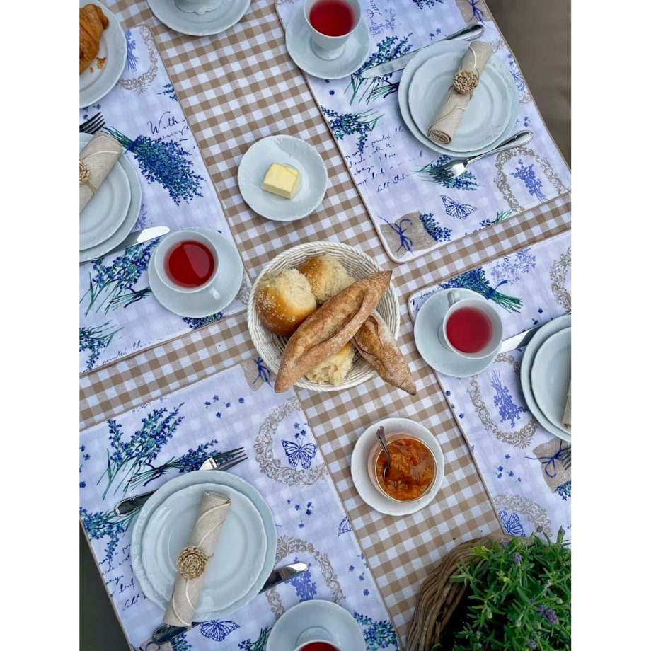 Obrus Beige Gingham - 130 cm x 300 cm - idealny dla 8 osób