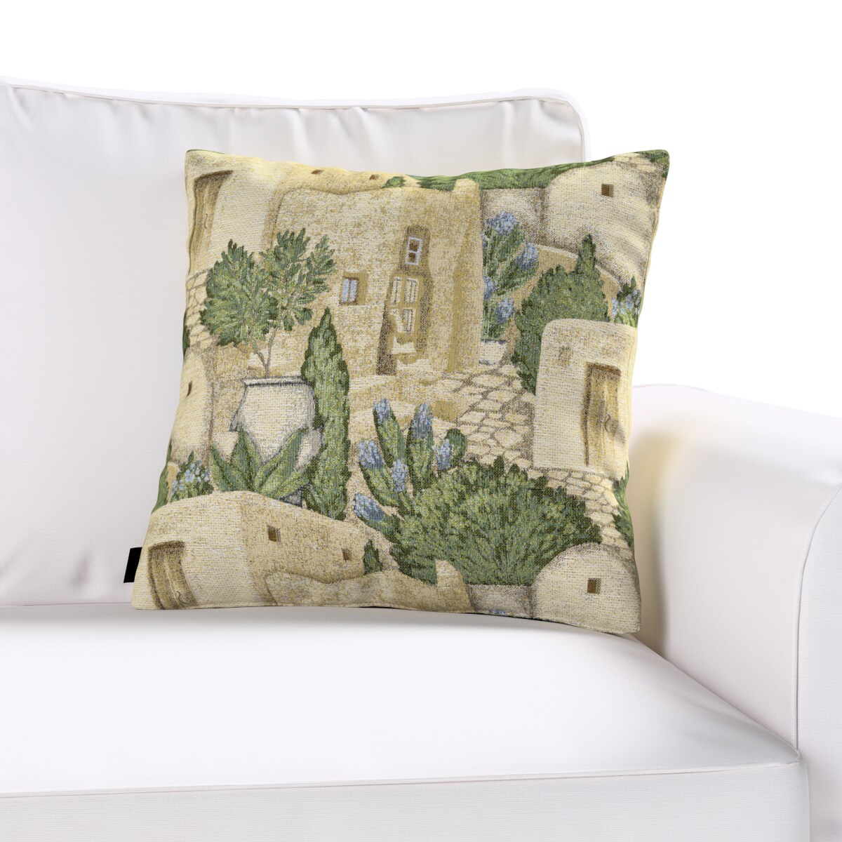 Poszewka Kinga na poduszkę 43x43 piaskowo-zielony motyw śródziemnomorski