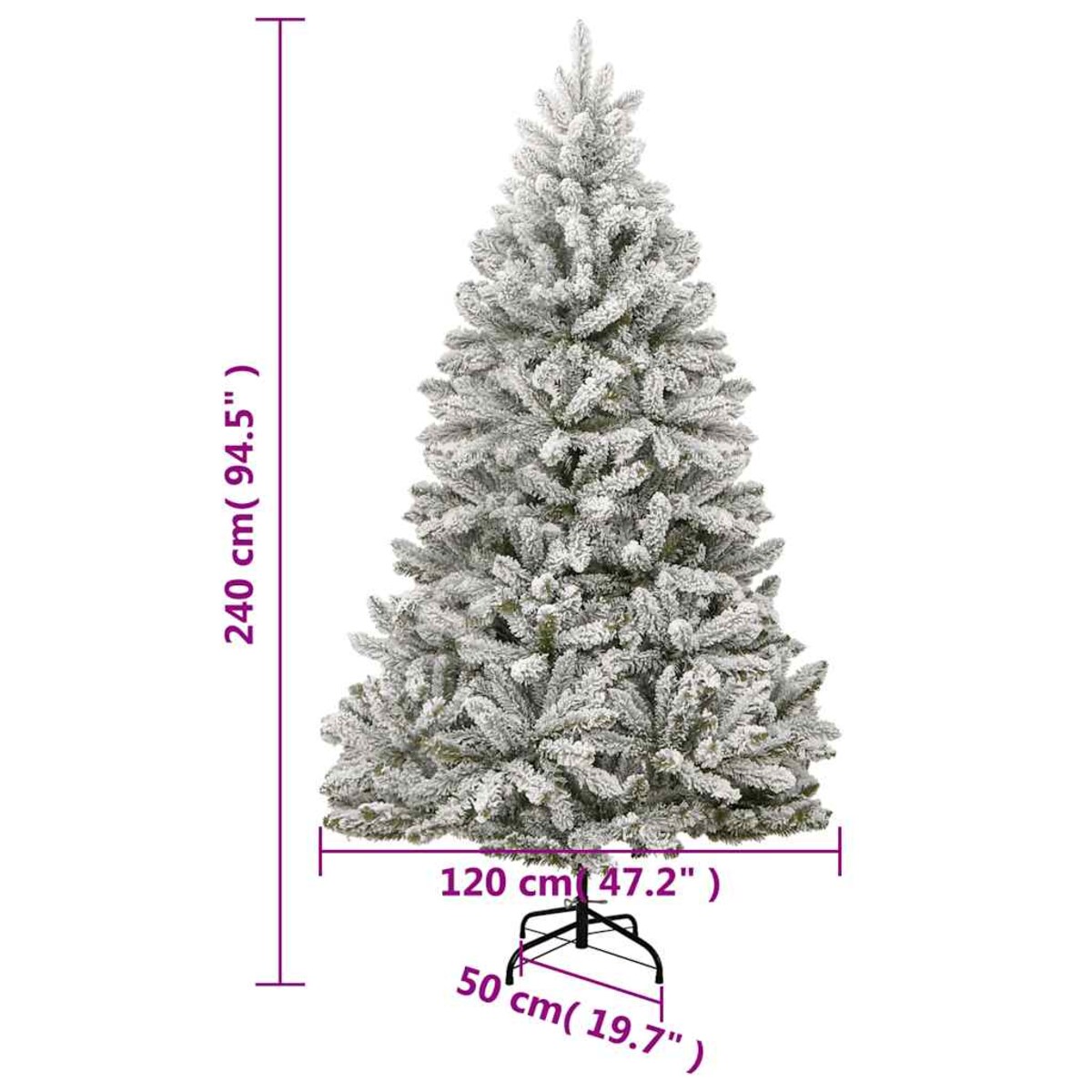 vidaXL Sztuczna choinka na zawiasach, 300 lampek LED i bombki, 240 cm