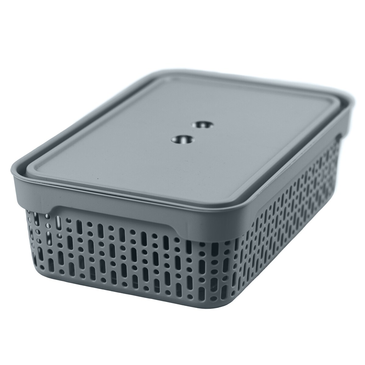 Koszyk Koszyczek Ażurowy M Plastikowy Na Kosmetyki Do Łazienki Pojemnik Z Pokrywką Zamykany Z Dziurkami Szary