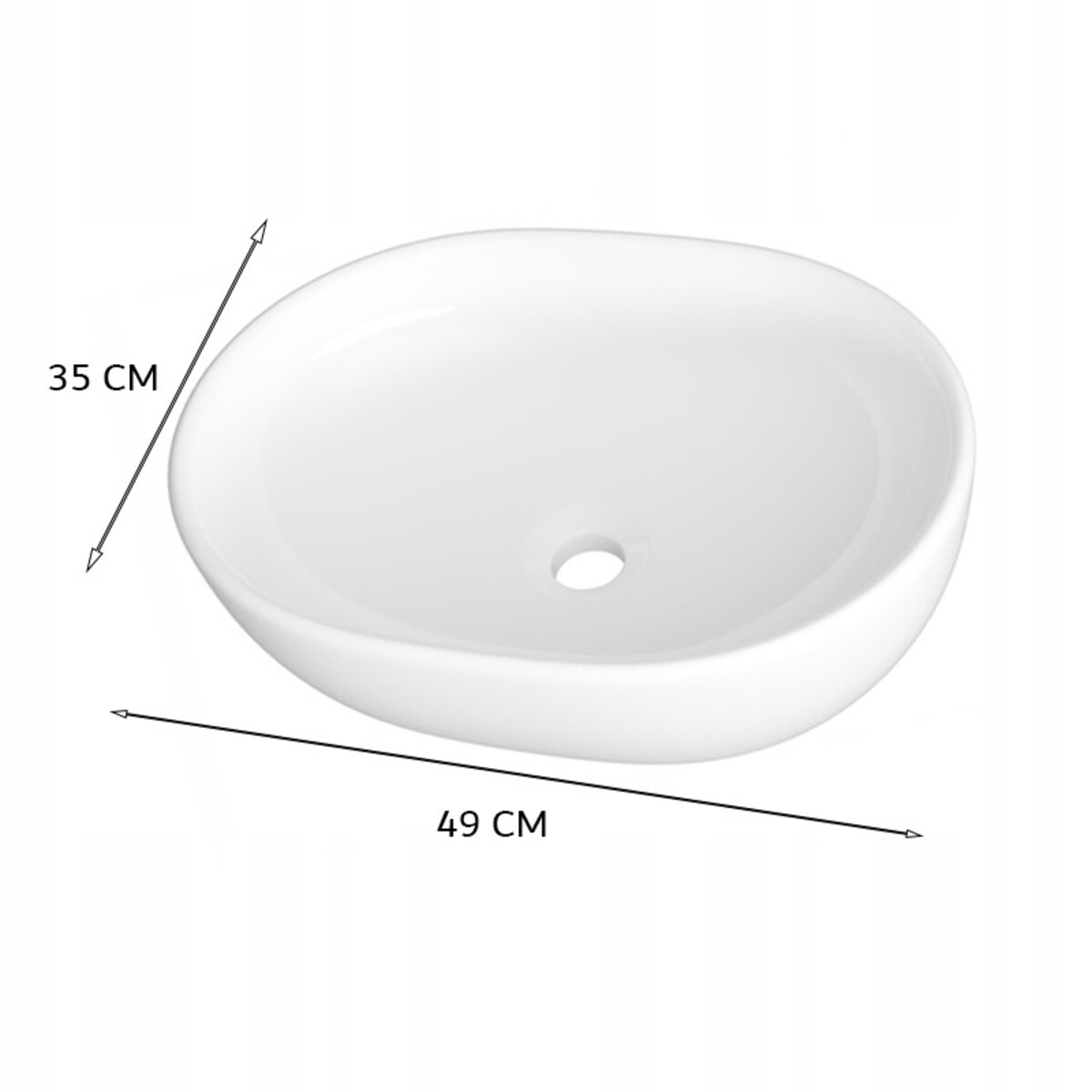 Umywalka nablatowa ceramiczna stawiana biała 49 x 35 cm