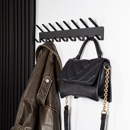 WIESZAK ŚCIENNY CZARNY NA UBRANIA KLUCZE AKCESORIA DO PRZEDPOKOJU METALOWY