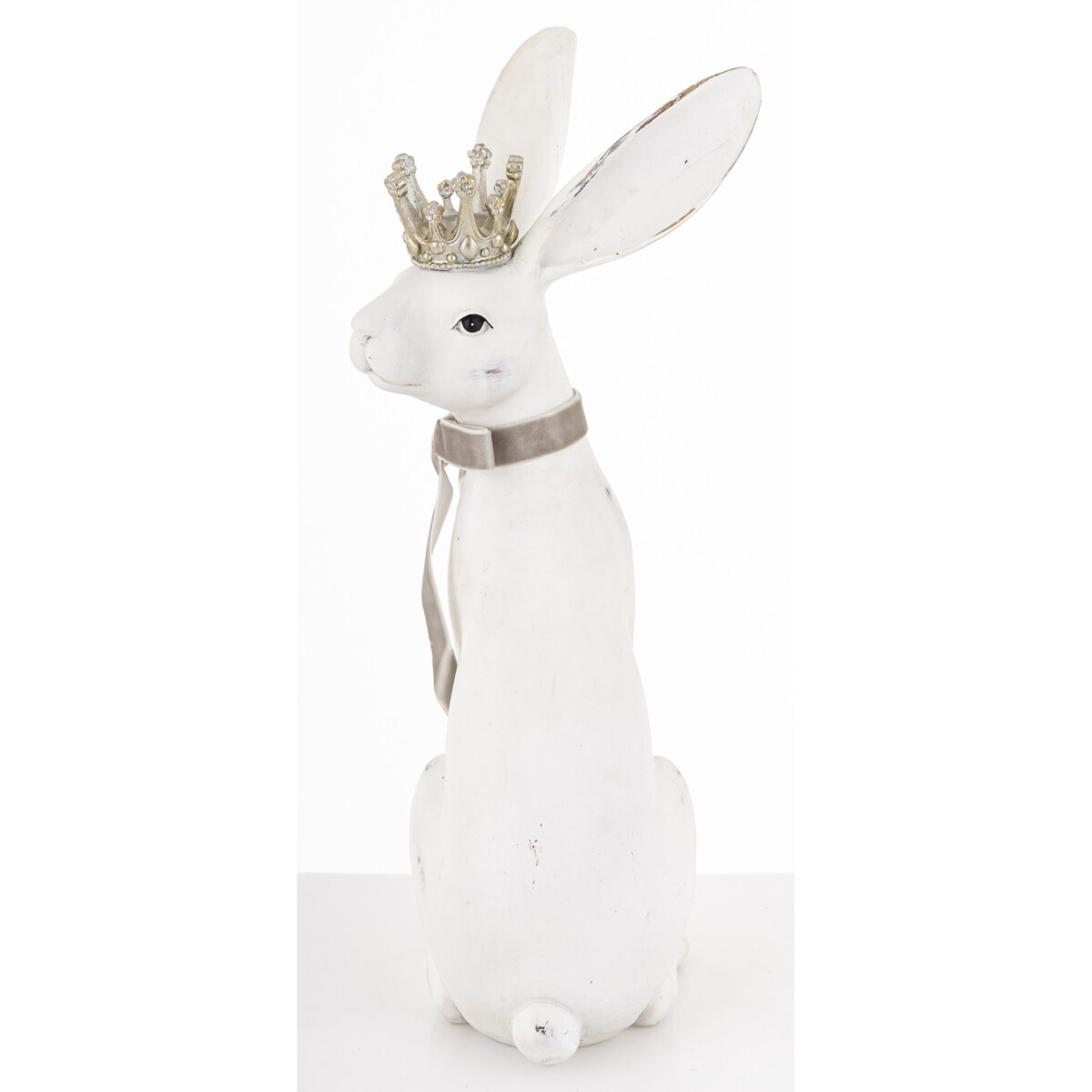 Figurka - biały królik z koroną 37x15x19 cm REGO-2 z aksamitką