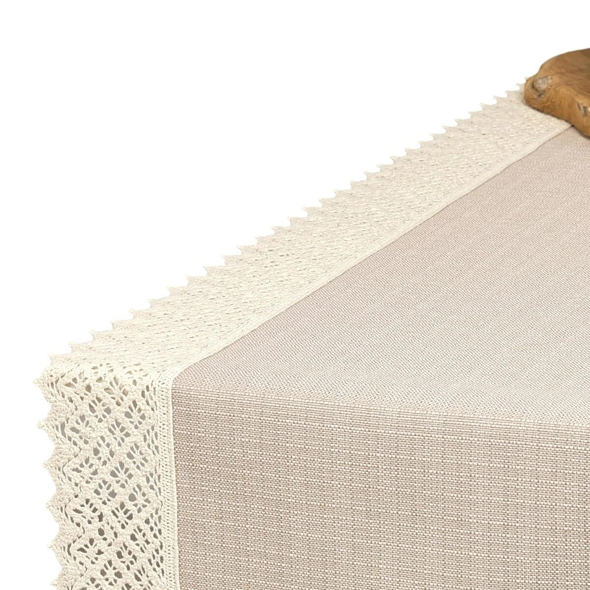 Bieżnik P130 cappucino z koronką K307 ecru - 40x200 cm - ecru