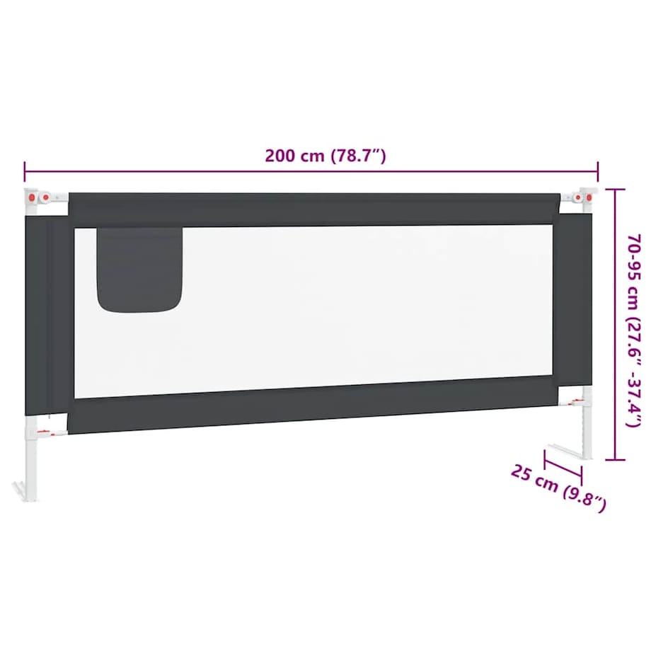 vidaXL Barierka do łóżeczka dziecięcego, ciemnoszara, 200x25 cm